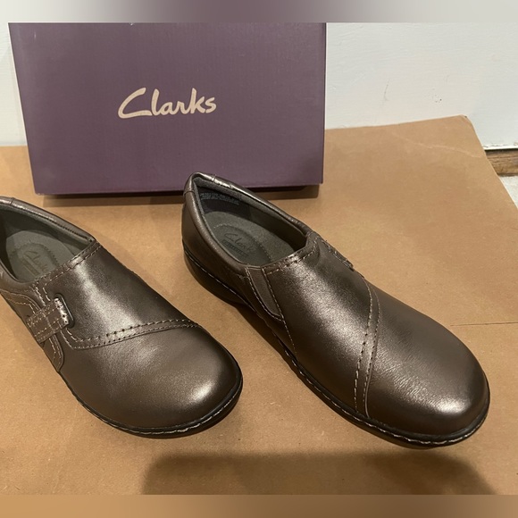 Clarks Shoes - Clarks Ashland Blush Women's Footwear Pewter Leather Loafer NEW 8.5M